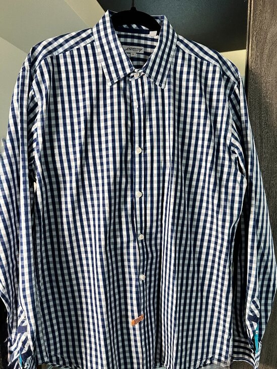 Jeremy Argyle NYC Mens XL Dress Shirt 100% Cotton Blue Checkered Casual - Picture 1 of 7